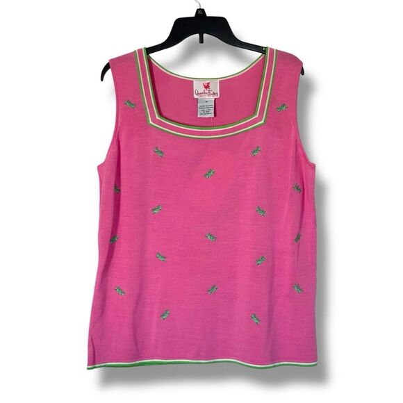 Quacker Factory Silk Blend Grasshopper Print Pink Sleeveless Top NWT Med - Picture 1 of 8